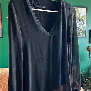 Zara Black Sheer Sleeve, V - Neck Blouse ✨
